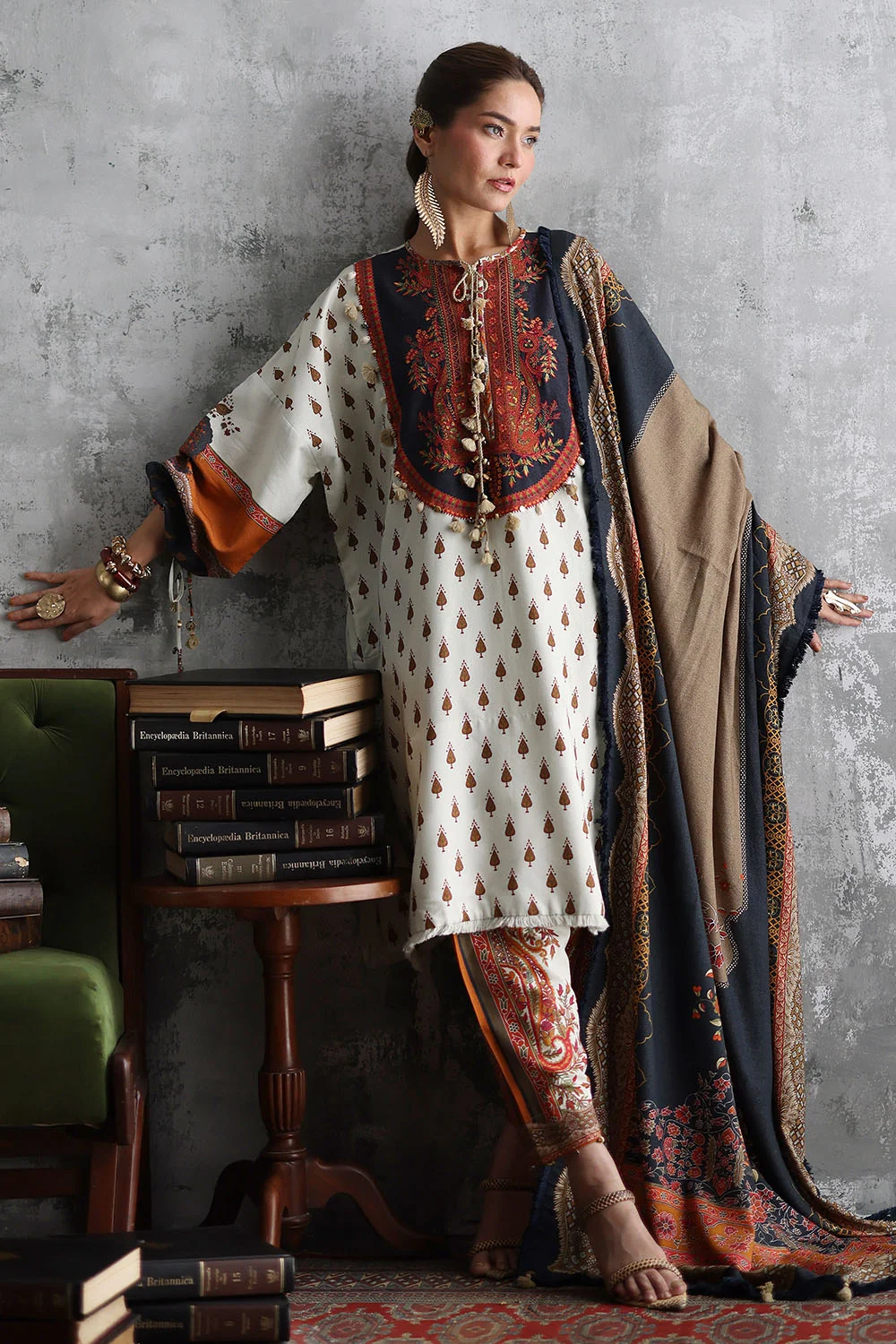 Gul Ahmed 3 Piece Embroidered Printed Karandi Suit With Printed Karandi Dupatta