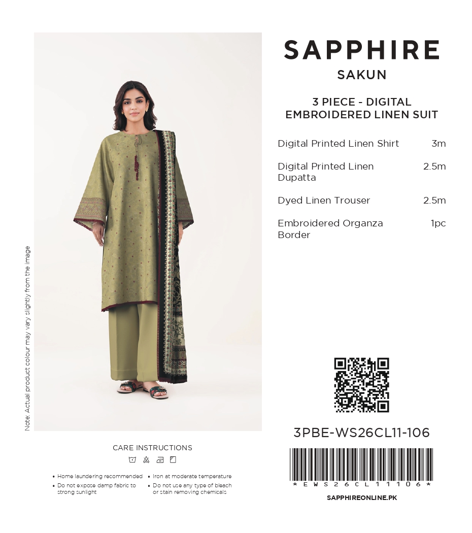 Sapphire 3 Piece Digital Printed Embroidered Linen Suit