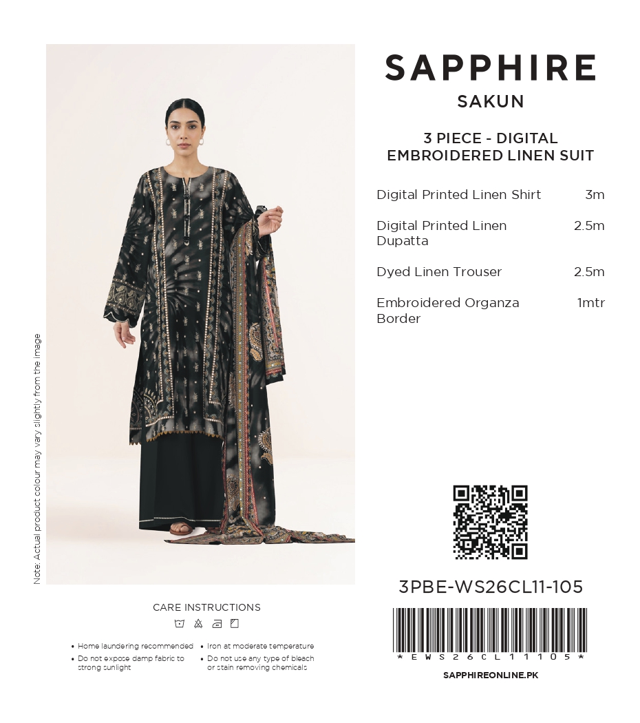 Sapphire 3 Piece Digital Printed Embroidered Linen Suit