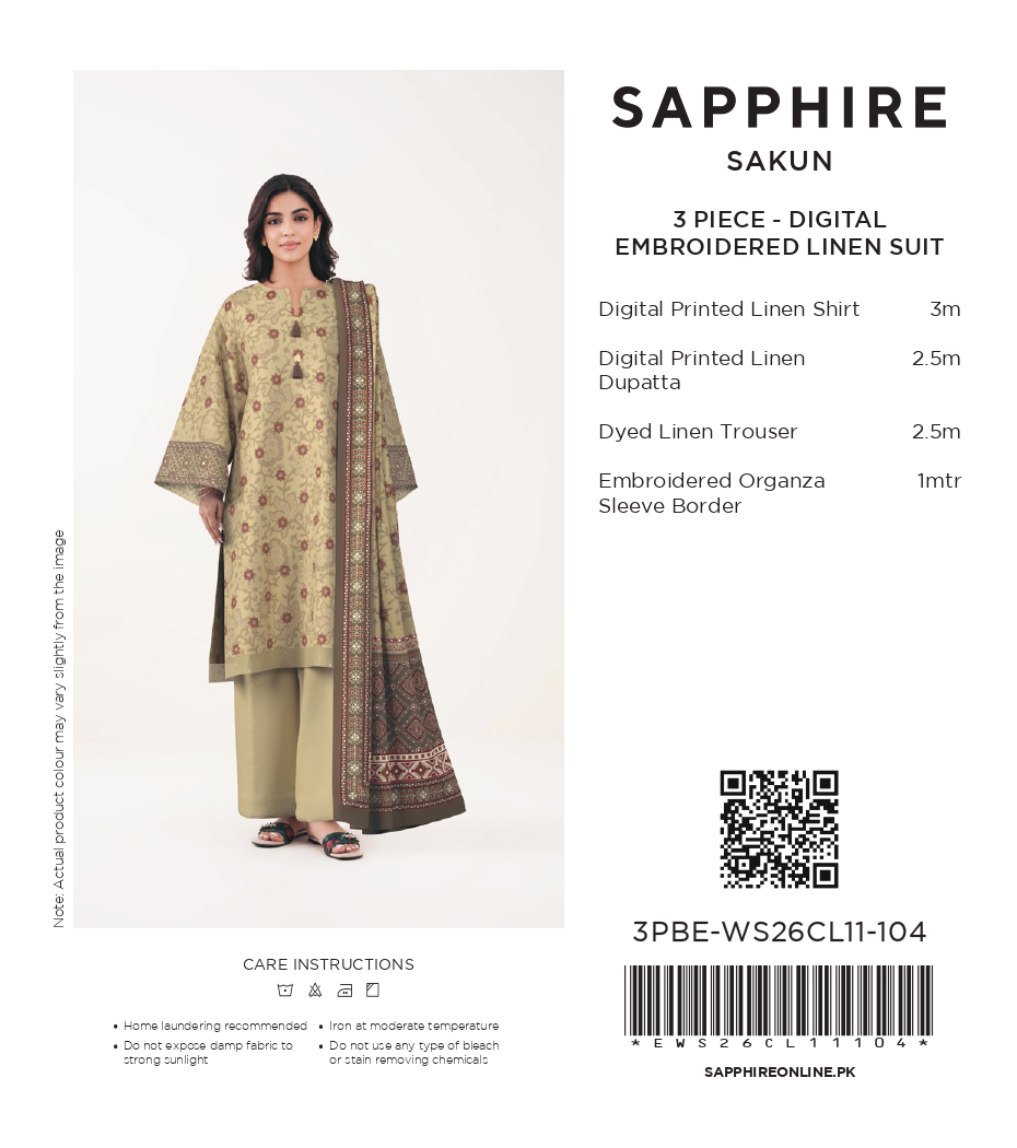 Sapphire 3 PIECE - DIGITAL PRINTED EMBROIDERED LINEN SUIT - 3PBE-WS26CL11-104 Hover View
