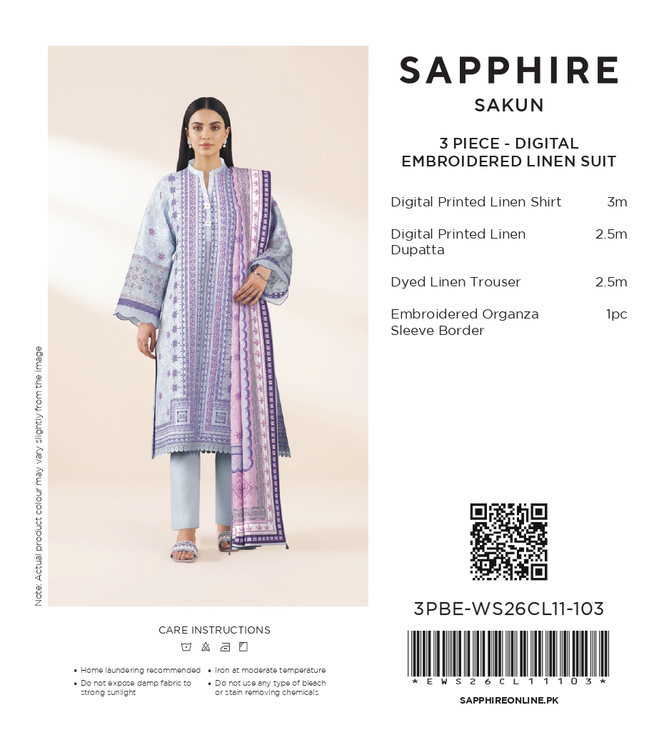 Sapphire 3 Piece Digital Printed Embroidered Linen Suit