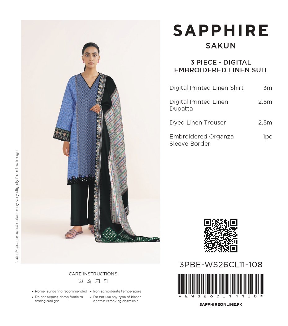 Sapphire 3 Piece Digital Printed Embroidered Linen Suit