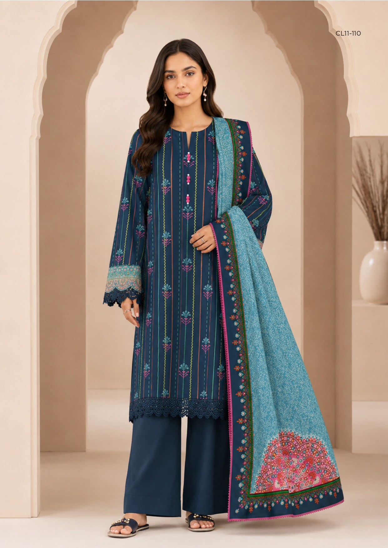 Sapphire 3 PIECE DIGITAL PRINTED EMBROIDERED LINEN SUIT - 3PBE-WS26CL11-110