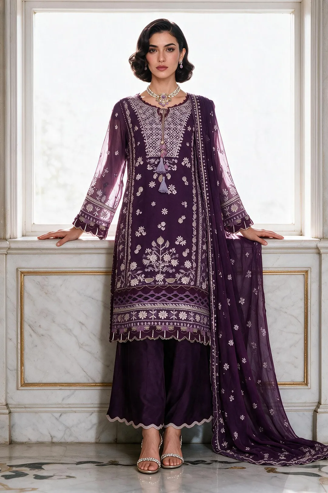 Zellbury Zellbury Chiffon Embroidered 3 Piece Suit - 4232 Hover View